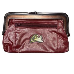 Vintage 1970s CHARLIE Perfume Vegan Leather Cosmetic Clutch Bag Kiss Lock Maroon